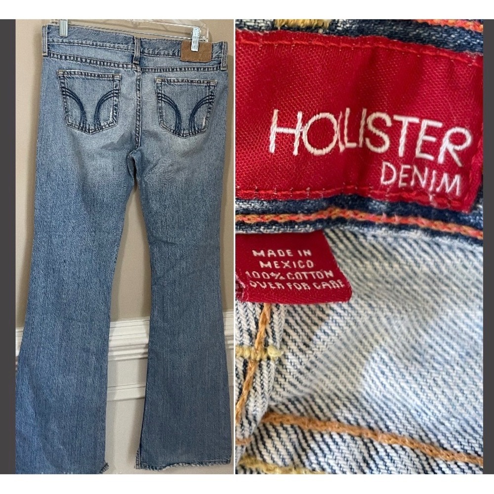 Hollister True Vintage Y2k Size 7 32‎ Distressed Flare Low Rise Jeans Light Wash